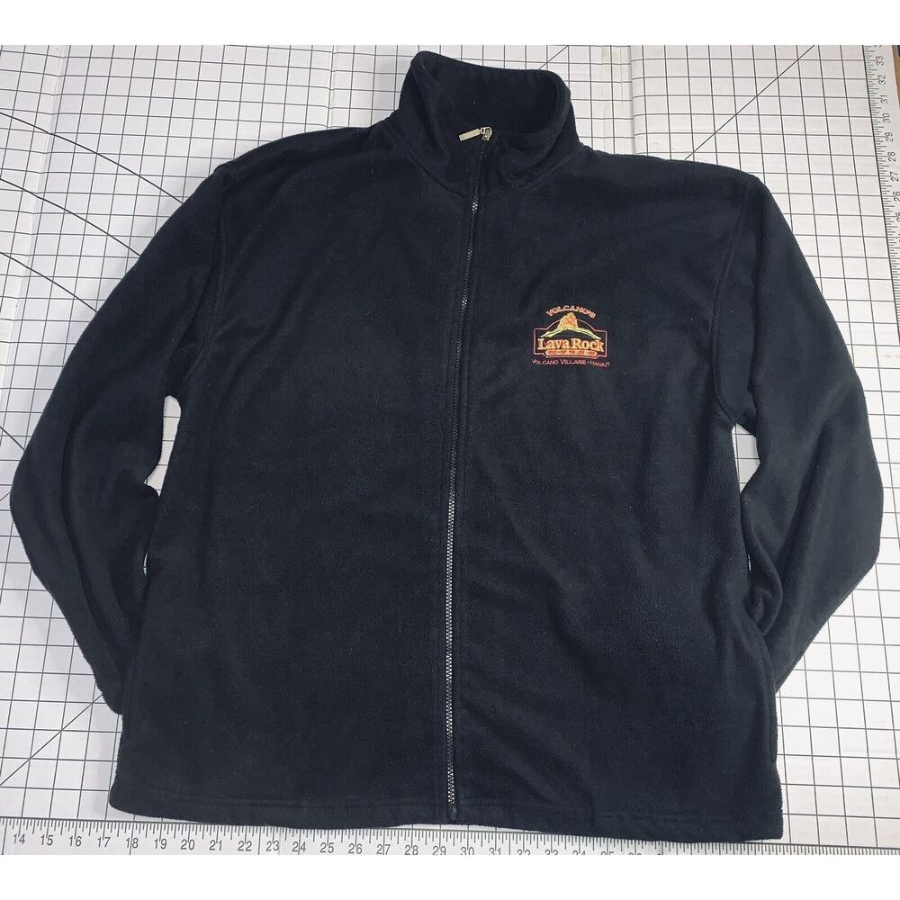L Hawaii Lava Rock Cafe Volcano Village Fleece Jacket Embroidered Logo GUC Black